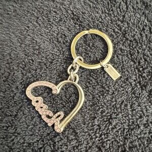 Coach Heart Rhinestone Key Chain Silver Pink Metal Designer Logo